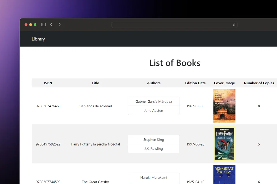 Screenshot of project Library - Sistema de gestión para libros