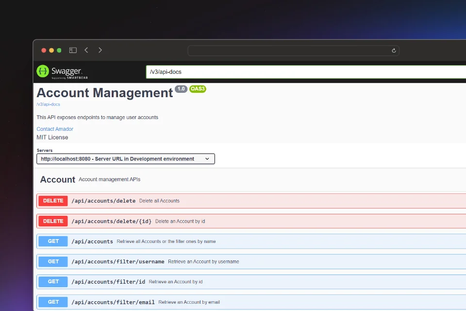 Screenshot of project Swagger API - Cuentas de usuario